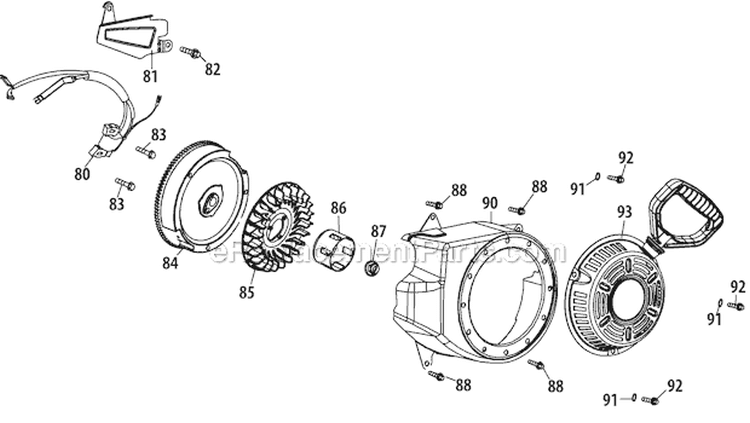 Flywheel and Blower Housing Diagram and Parts List for 31AS63EE700 2012 Yard Machines Snow Blower